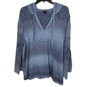 Torrid Knit Crochet Hooded Sweater Size 1X Ombré Blue Cozy Casual